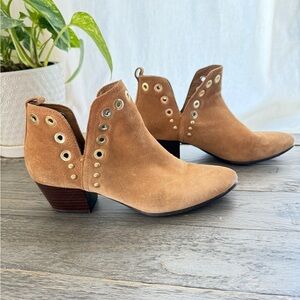 Sam Edelman Rubin Camel Suede Ankle Bootie Gold Rivets Women's Size 6